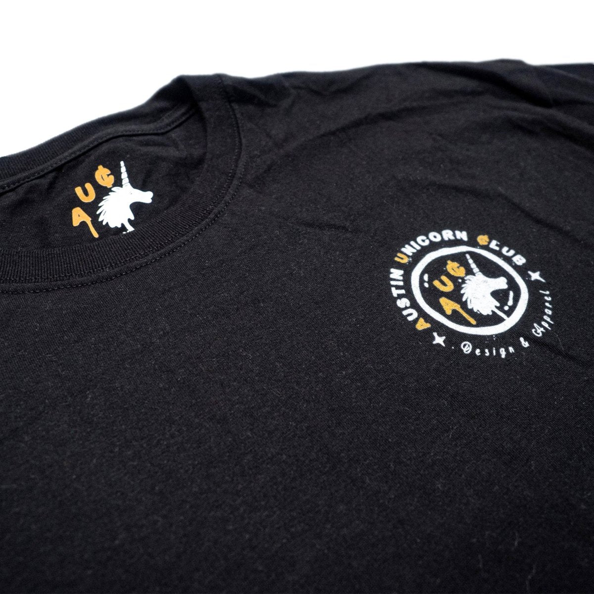 All Grits No Glory - Heavyweight Black Tee - Image of front chest print up close - Austin Unicorn Club Apparel