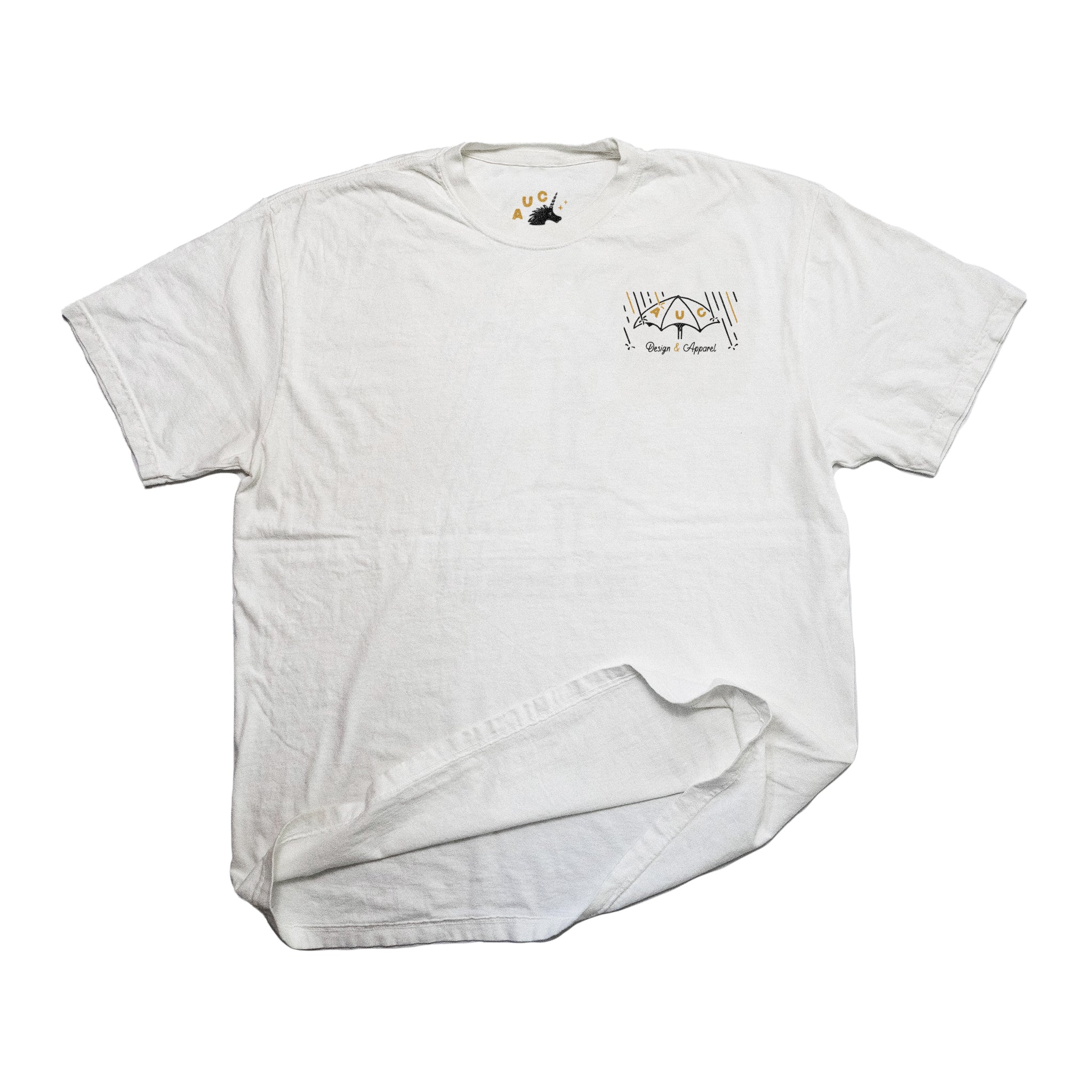 Shake Them Haters Off - Heavyweight White Tee - Image of front print of shirt slightly crumpled - Austin Unicorn Club Apparel